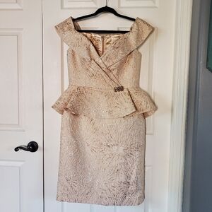 Jovani Cream Shimmering Midi Dress Off-the-shoulders Cream Elegant Evening Sz 12